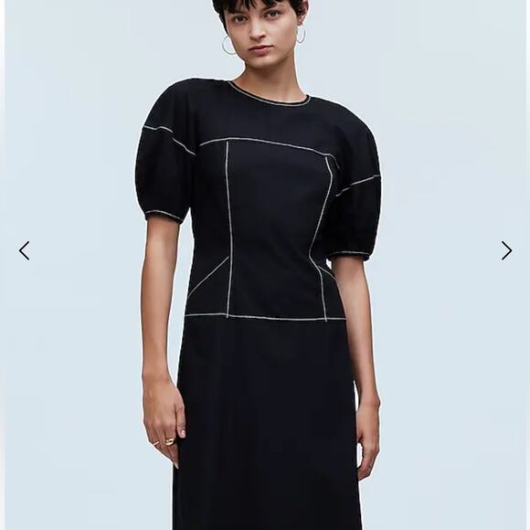 NWT Madewell Puff-Sleeve Drop-Waist Midi Dress Lightweight Cotton Black Size 0 - Picture 5 of 15